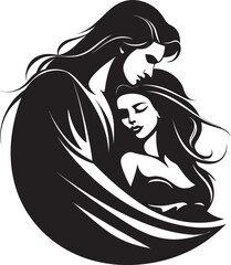 Heartfelt Affection Black Logo Design of Couple Embracing Passionate Embrace Vector Graphic of Man Holding Woman in Black