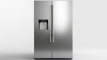 Grey fridge isolated in white studio background