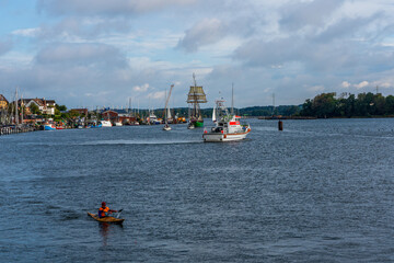 Fishing boat on the Schlei river in Schleswig Holstein, Germany.