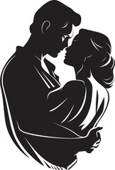 Loving Connection Black Logo Design of Couple in Embrace Blissful Affection Vector Graphic of Man and Woman in Black