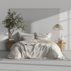 Bedroom interior mockup in minimal style on transparent background.