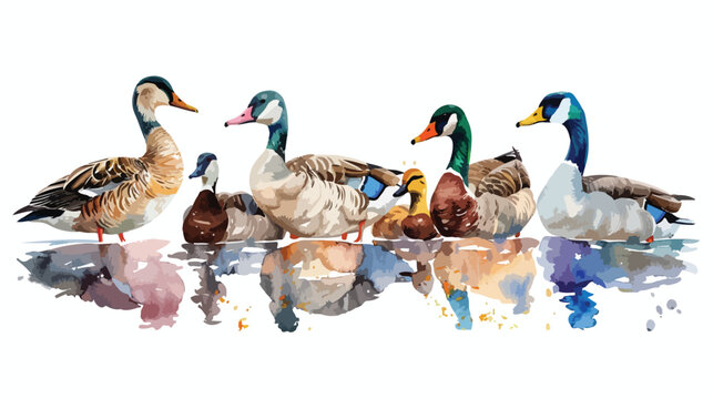 birds watercolor illustrations wild geese and ducks