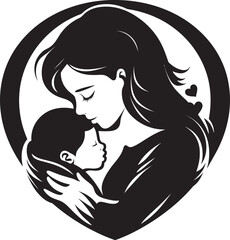 Guiding Presence Black Logo Design of Maternal Care Cherished Connection Vector Graphic of Mother and Child in Black