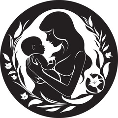 Cherished Connection Vector Graphic of Mother and Child in Black Maternal Serenity Black Emblem of Mother and Baby