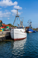 Fishing boat on the Schlei river in Schleswig Holstein, Germany.