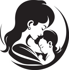 Infinite Care Black Logo Design of Mother and Baby Embrace Maternal Warmth Vector Black Emblem of Motherhood