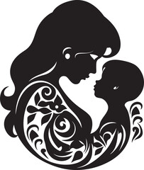 Guardian Angel Vector Graphic of Mother and Child in Black Infinite Care Black Logo Design of Mother and Baby Embrace