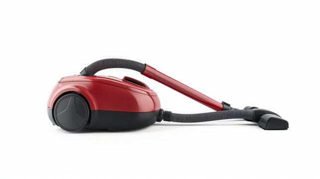 Isolated on a white background, there's a red vacuum cleaner