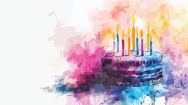 Birthday cake with candles watercolor illustration i