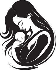 Protective Love Vector Black Emblem of Motherhood Maternal Serenity Iconic Black Logo Design of Mother and Child