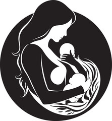 Unconditional Support Iconic Black Logo Design of Maternal Bond Infinite Compassion Vector Graphic of Mother and Baby in Black