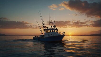 Fototapeta premium Fishing boat at sunset time