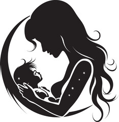 Infinite Care Vector Graphic of Maternal Love in Black Maternal Warmth Black Logo Design of Mother and Baby