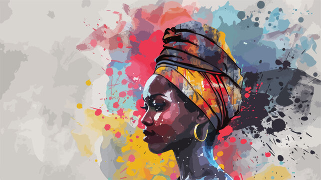 Black woman watercolor painting style banner for afr