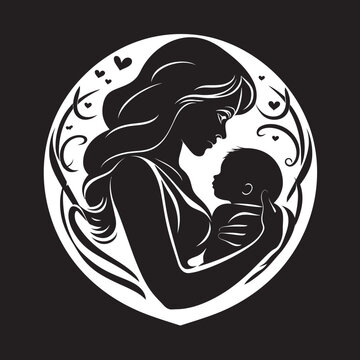 Guiding Presence Vector Black Emblem of Motherhood Cherished Guardian Iconic Black Logo Design of Mother and Child