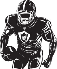 Gridiron Gladiator Vector Black Logo Design of NFL Football Player Touchdown Titan Iconic Black Graphic of NFL Player in Action