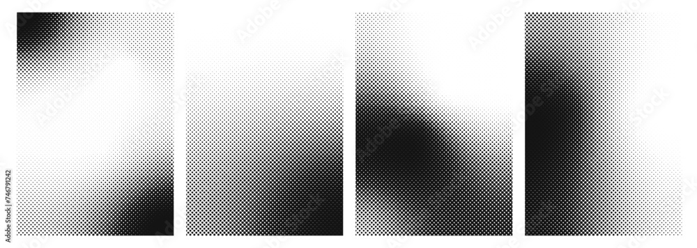 Poster noise dot grain background, pointillism dots gradient or halftone dotwork pattern. vector stipple ef