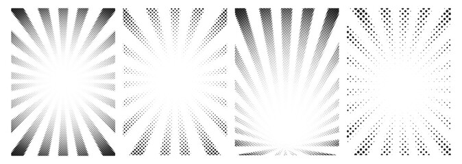 Halftone pop art comics poster backgrounds with noise grain dots pattern, vector. Manga backgrounds with pointillism dots gradient or dotwork pattern with stipple effect © Avector