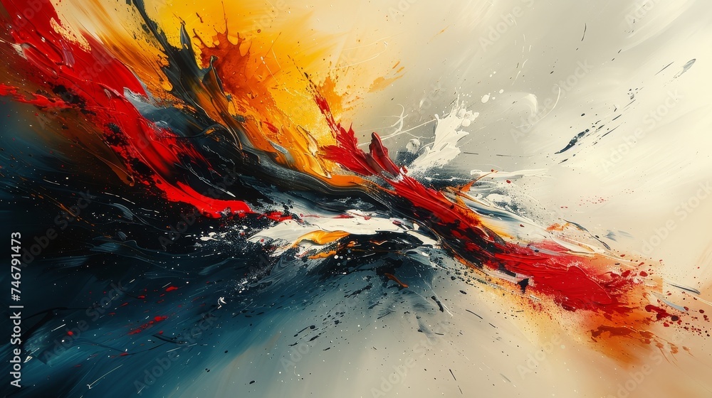 Poster abstract expressionism showcases bold brush strokes and vibrant color splashes on canvas.