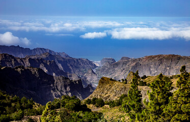 Fototapeta premium Mountain landscape near Ribeira Grande, Island Santo Antao, Cape Verde, Cabo Verde, Africa.