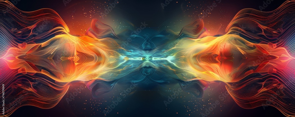 Poster abstract modern design features gradient texture and color splash, embodying minimalist symmetry.