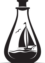 Bottled Nautical Nostalgia Black Logo Design of Antique Ship Symbol Vintage Maritime Charm Iconic Black Emblem of Old Sailboat Souvenir