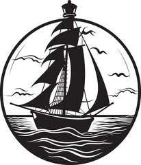 Glass Encased Nautical Relic Black Logo Design of Vintage Sailboat Artifact Vintage Nautical Charm Iconic Black Emblem of Old Seafaring Souvenir