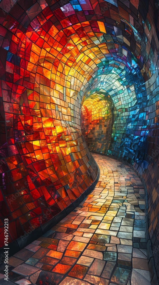 Aufkleber vivid 3d space showcases digital abstract mosaics with kaleidoscope patterns and psychedelic colors.