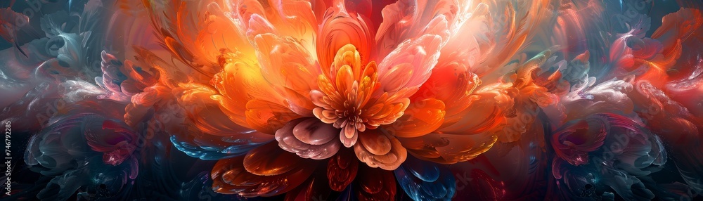 Poster experience the vivid burst of fractal beauty and surreal kaleidoscope patterns in dynamic abstract a