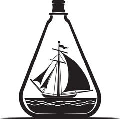 Vintage Maritime Symbolism Black Emblem of Old Ship Keepsake Bottled Seafaring Heritage Vector Graphic of Classic Sailboat Emblem