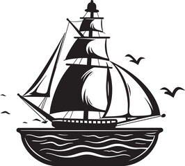 Bottled Seafaring Charm Vector Graphic of Antique Ship Symbol Vintage Maritime Treasure Black Emblem of Old Ship in Glass