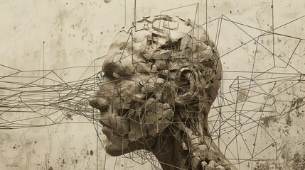 The concept of personal communication is depicted through an image of a man's head connected to the external world by threads. 