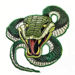 A close up of a snake on a white background, embroidery on white background