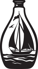 Glassbound Galleon Black Logo Design of Old Sailboat Artifact Nautical Nostalgia Vector Black Emblem of Sailing Memories