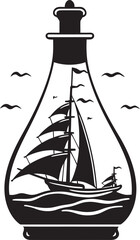 Nautical Nostalgia Vector Black Emblem of Sailing Memories Bottled Brigantine Iconic Black Logo Design of Classic Sailboat