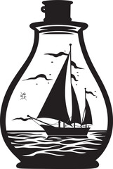 Glassbound Galleon Black Logo Design of Old Sailboat Artifact Nautical Nostalgia Vector Black Emblem of Sailing Memories