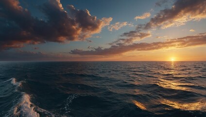 Fototapeta na wymiar Panoramic view of the sea with a beautiful sunset just above the horizon