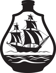Nautical Nostalgia Vector Black Emblem of Sailing Memories Bottled Brigantine Iconic Black Logo Design of Classic Sailboat