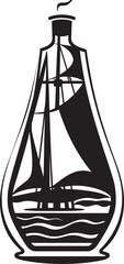 Bottled Brigantine Iconic Black Logo Design of Classic Sailboat Seafaring Sentiment Vector Graphic of Vintage Maritime Keepsake