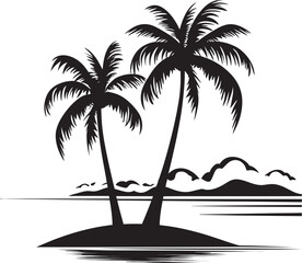 Seashore Solace Black Logo Design of Beach and Palms Coastal Charm Vector Black Emblem of Seaside Beauty
