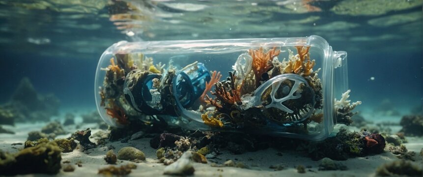  Plastic remains in water polluted ocean ecologic concept water pollution  Environmental day