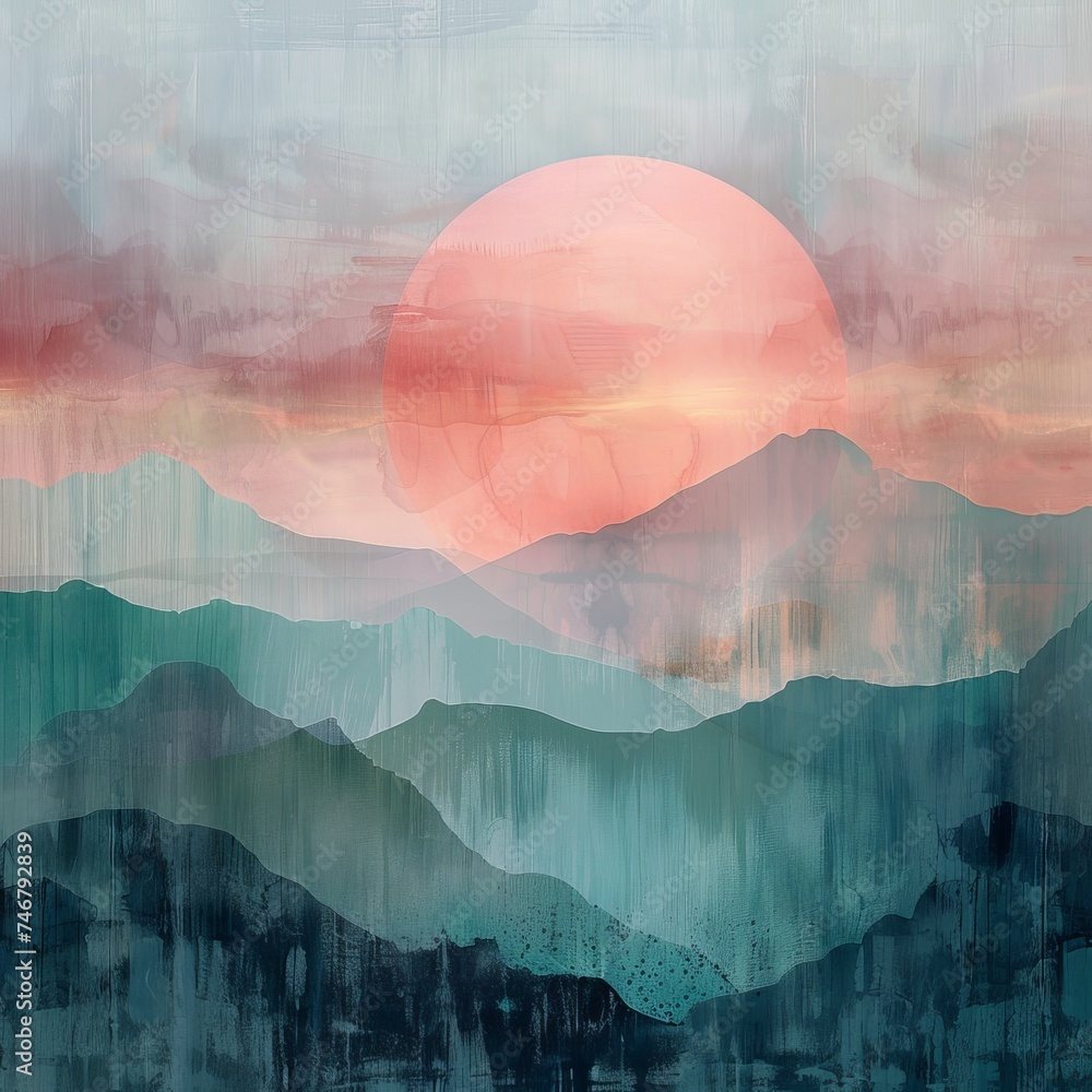 Aufkleber Create a calming atmosphere with minimalist abstract art using serene pastel gradients and subtle textures.