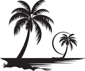 Coastal Calm Vector Graphic of Palm Tree and Ocean Palm Oasis Black Logo Design of Tropical Seashore
