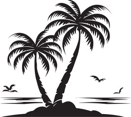 Seaside Oasis Black Logo Design of Beach and Palm Tree Palm Retreat Icon Vector Black Emblem of Coastal Tranquility