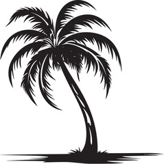 Palm Oasis Black Logo Design of Tropical Seashore Beachside Beauty Vector Black Emblem of Palm Tree and Beach