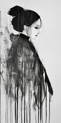 Ethereal Elegance: A Captivating Monochrome Portrait of a Woman Adorned in a Coat. Generative AI.