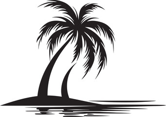 Palm Enchantment Vector Black Logo of Seashore Palm Silhouette Beachfront Beauty Black Icon of Palm and Sandy Beach