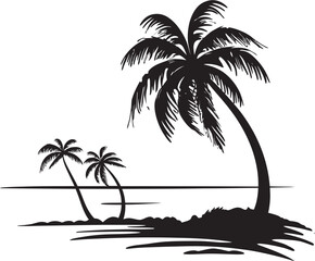 Seaside Delight Iconic Black Logo Design of Palm Tree Outline Palm Tree Vista Vector Graphic of Beach and Palm Tree Silhouette