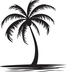 Seashore Sanctuary Vector Black Emblem of Palm Tree and Ocean Palm Coast Icon Iconic Black Logo Design of Tropical Oasis