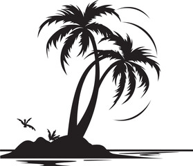 Seaside Solace Vector Graphic of Palm Tree and Seashore Tropical Getaway Black Logo Design of Coastal Palm Tree